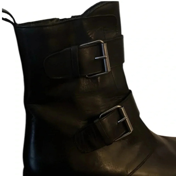 Emanuele Crasto Italian Made Leather Black Buckle Combat Moto Boots Size 8 - Picture 6 of 10